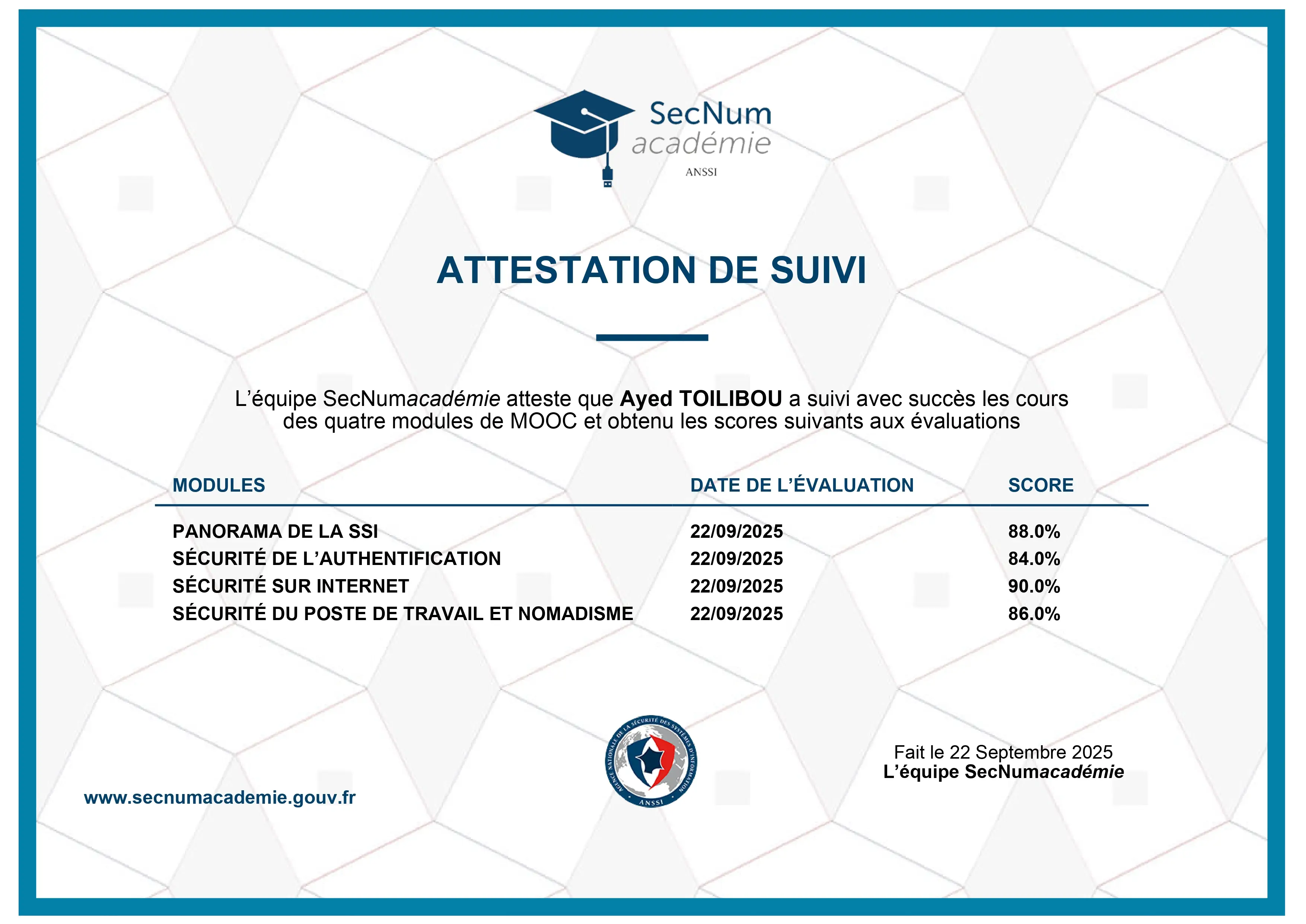 Cybersécurité - ANSSI (MOOC)