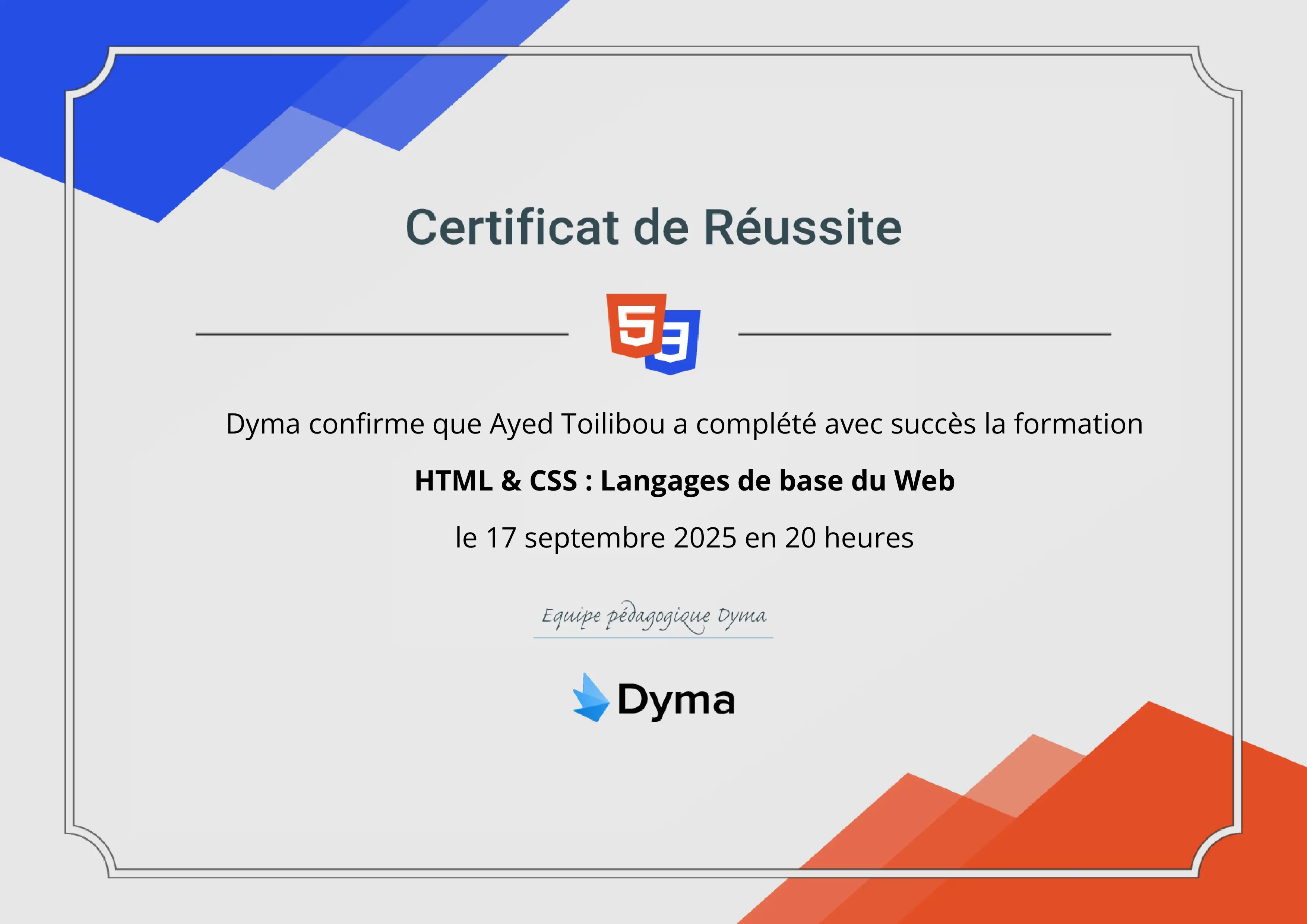 Intégrateur Web HTML & CSS - Dyma